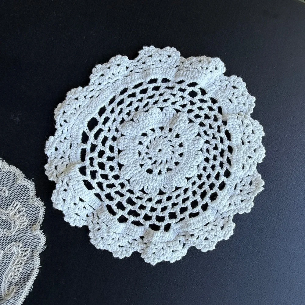 Vintage White and Cream Lace Doilies Set of 5 Handmade Crochet and Netting
